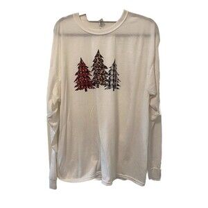 Jerzees Lightweight Stretch Cotton Poly Tunic Christmas Tree Long‎ Sleeve XL